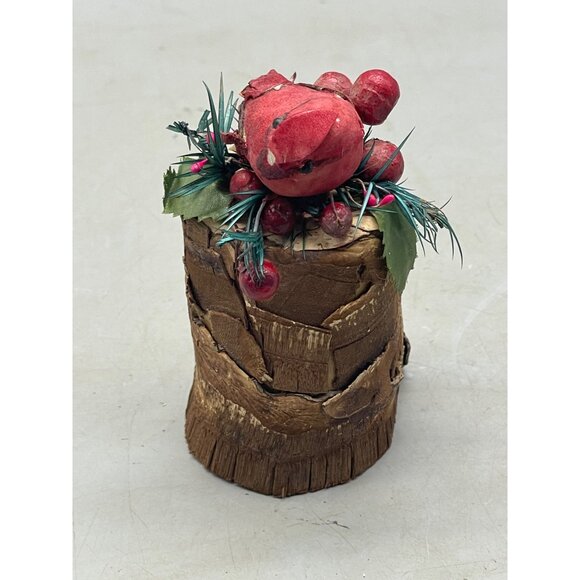 Christmas handmade ornament bell bark robin bird holy red brown 4" READ - Picture 2 of 5